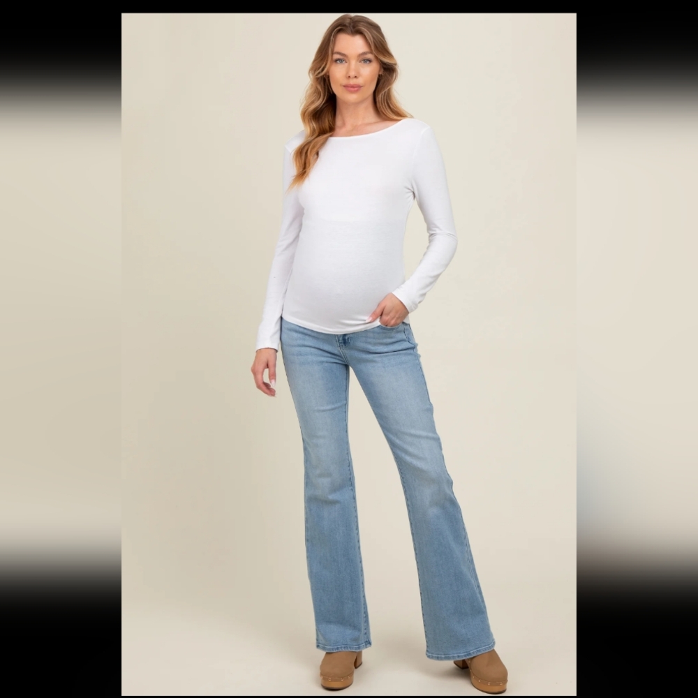 PinkBlush light blue flare leg maternity jeN